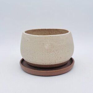 Handmade pottery ceramic planter with attached drip tray